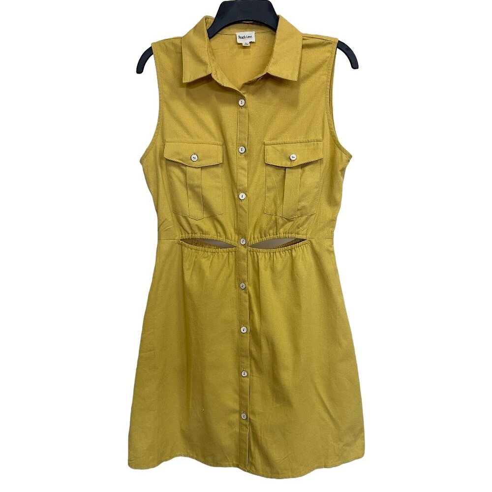 Peach Love California Yellow Collared Dress with Cut Outs at Waist/Back, Size M